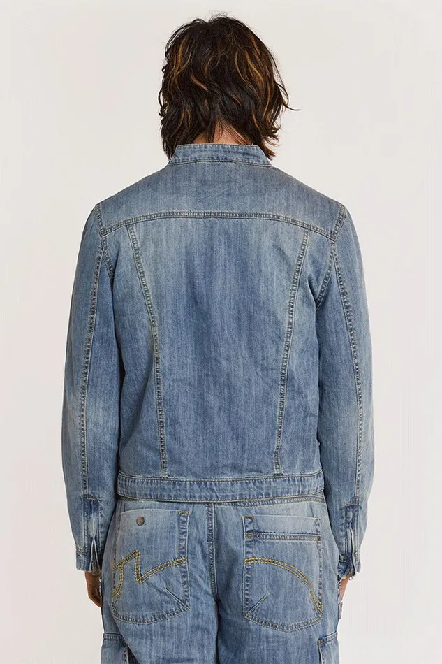 Men Chambray Denim Moto Jacket Blue Jaded London Men Chambray Denim Moto Jacket Blue Jaded London