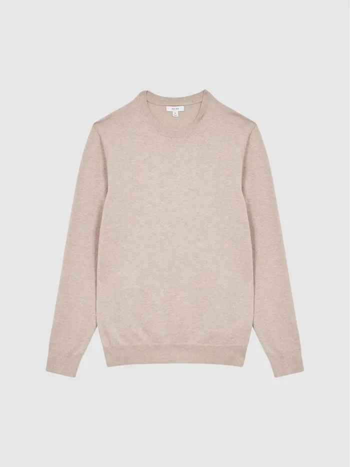 Men Charles Slim Fit Cotton Crew Neck Jumper Oatmeal Reiss Knitwear