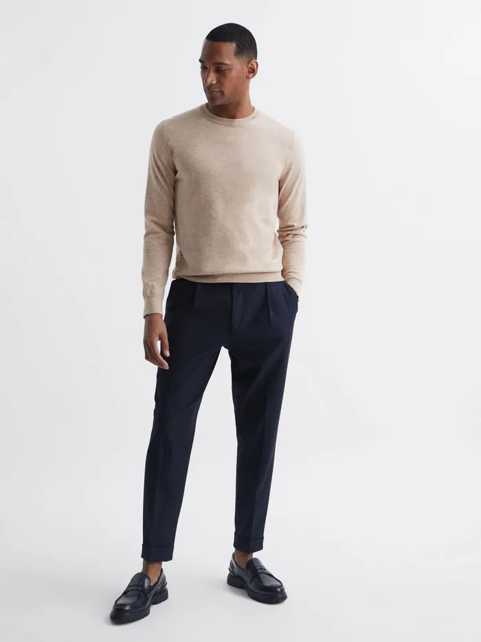 Men Charles Slim Fit Cotton Crew Neck Jumper Oatmeal Reiss Knitwear