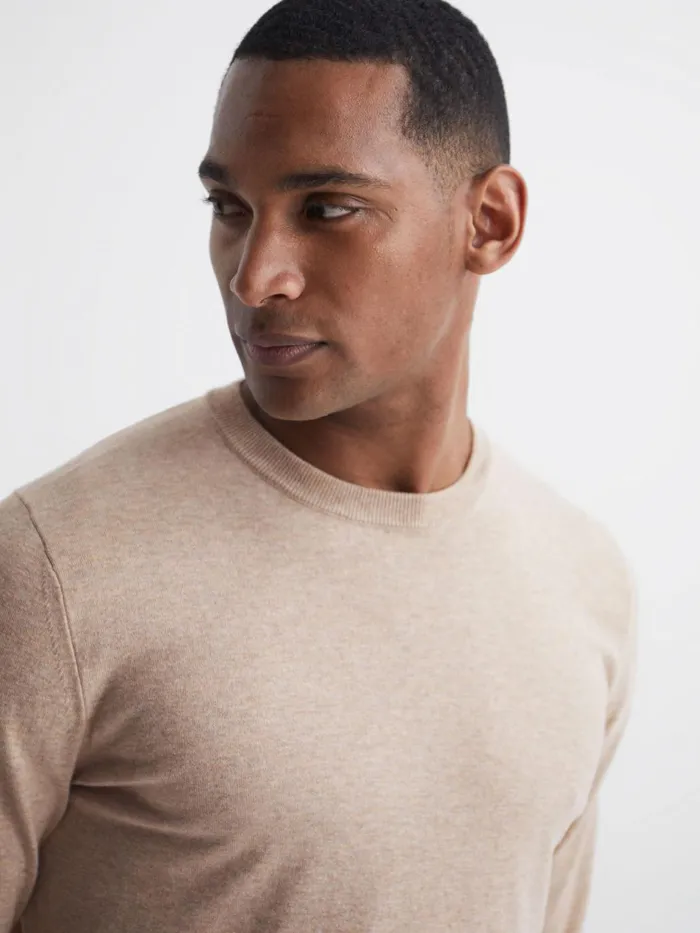Men Charles Slim Fit Cotton Crew Neck Jumper Oatmeal Reiss Knitwear