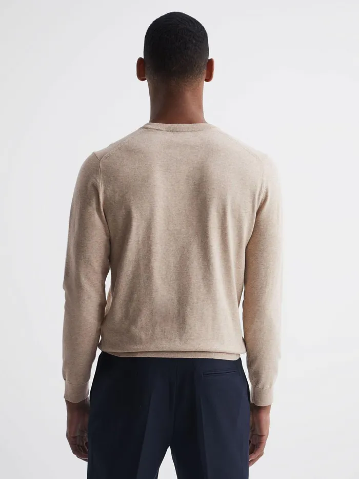 Men Charles Slim Fit Cotton Crew Neck Jumper Oatmeal Reiss Knitwear