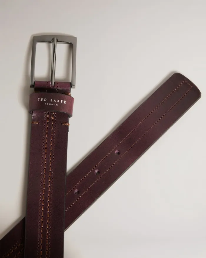 Men CRISIC 8211 Stitch Detail Leather Belt Oxblood Ted Baker Belts