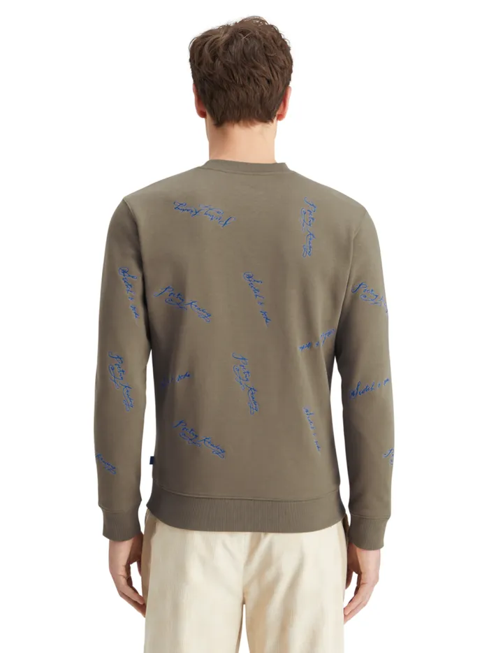 Men Embroidered Sweatshirt Poetry Reading Aop Scotch and Soda Sweatshirts and Hoodies