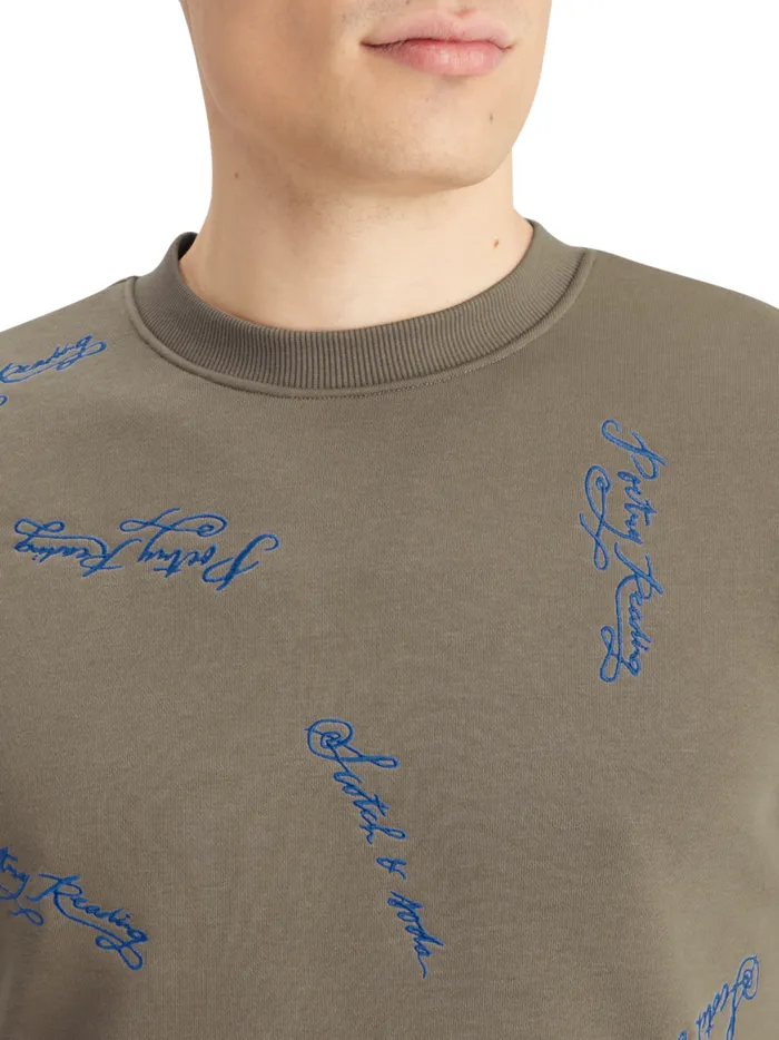 Men Embroidered Sweatshirt Poetry Reading Aop Scotch and Soda Sweatshirts and Hoodies