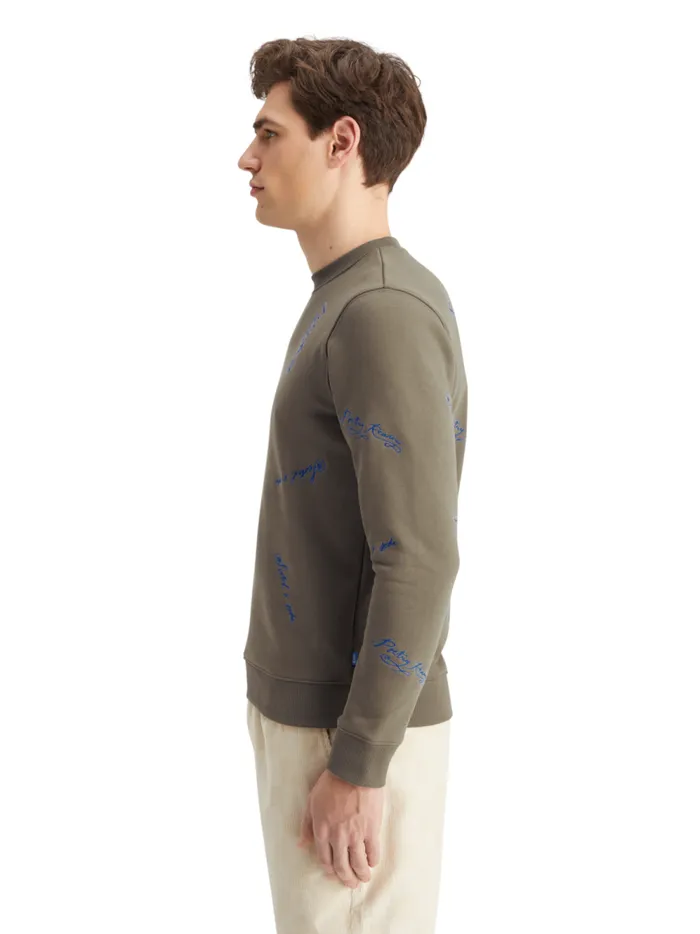 Men Embroidered Sweatshirt Poetry Reading Aop Scotch and Soda Sweatshirts and Hoodies