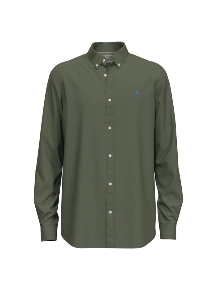 Men Essential Regular Fit Oxford Solid Shirt Army Scotch and Soda Shirts