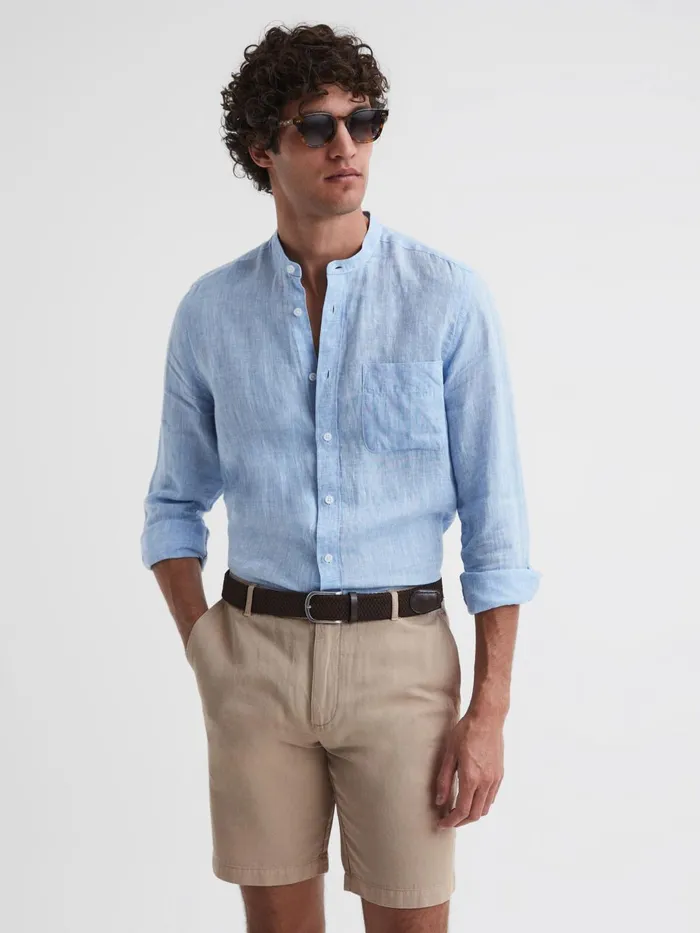 Men Ezra CottonLinen Blend Shorts Navy Reiss Shorts