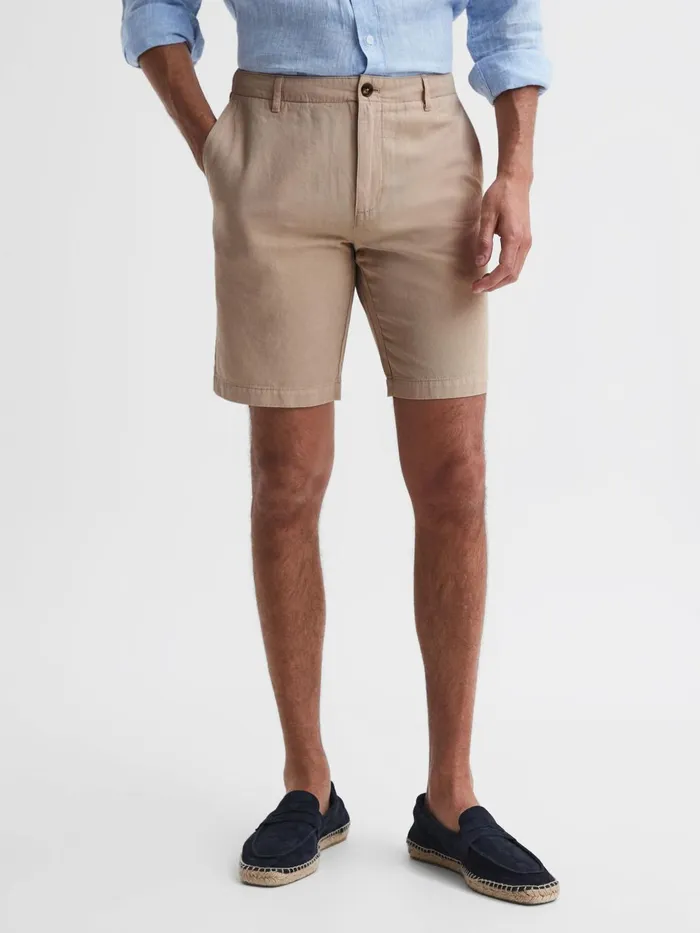 Men Ezra CottonLinen Blend Shorts Navy Reiss Shorts