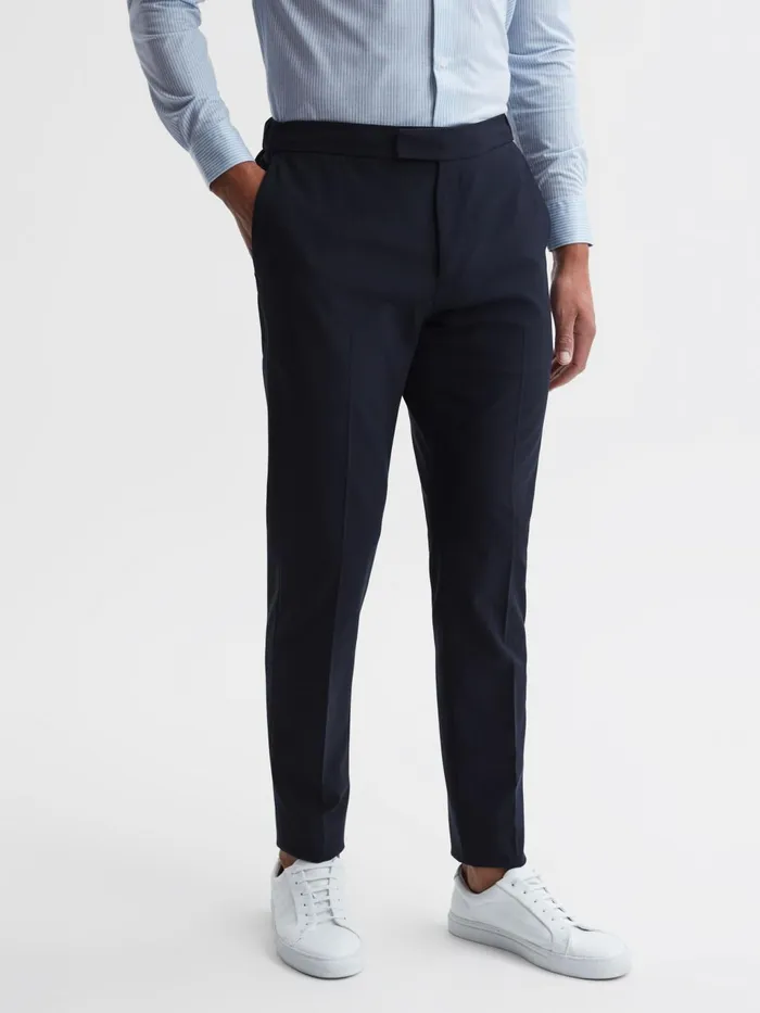 Men Found Drawcord Waist Relaxed Trousers Navy Reiss Trousers