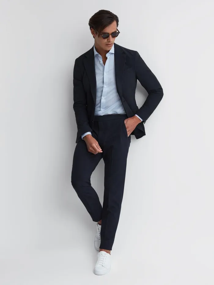 Men Found Drawcord Waist Relaxed Trousers Navy Reiss Trousers