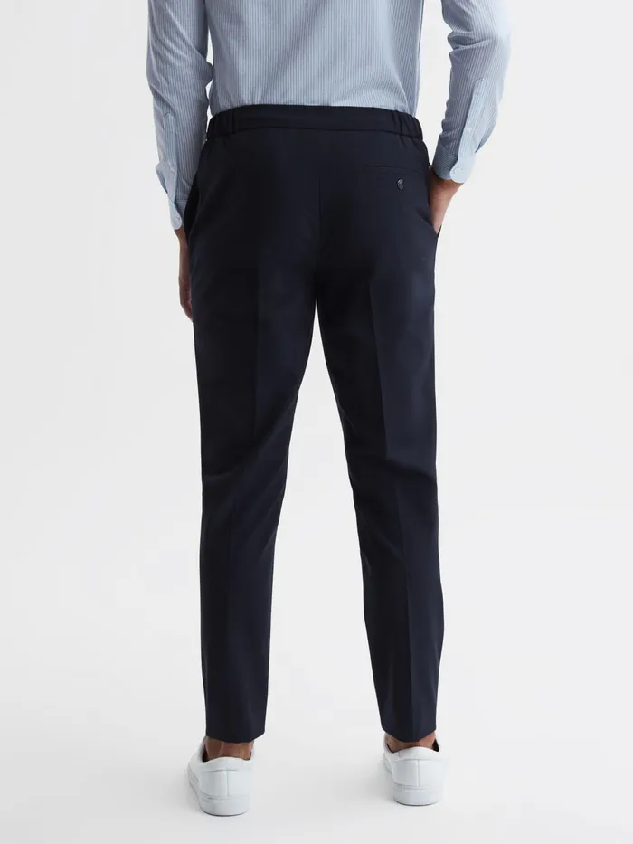 Men Found Drawcord Waist Relaxed Trousers Navy Reiss Trousers