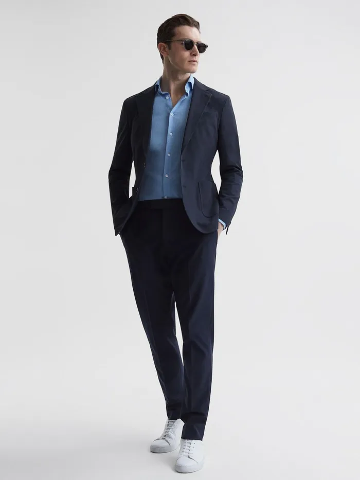 Men Found Drawcord Waist Relaxed Trousers Navy Reiss Trousers
