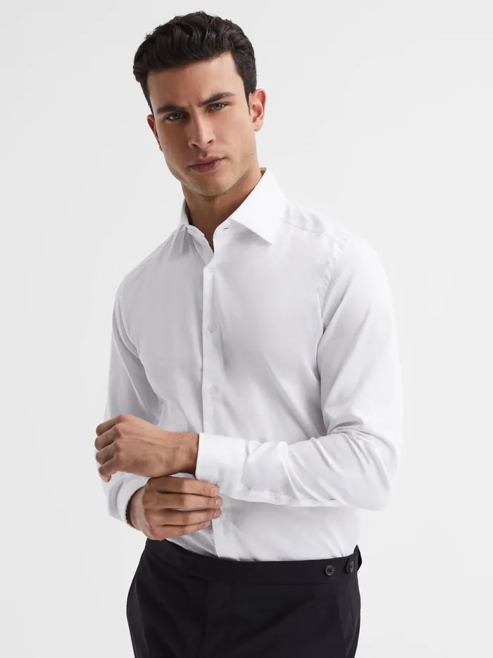 Men Frontier Cotton Satin Stretch Slim Fit Shirt White Reiss Shirts