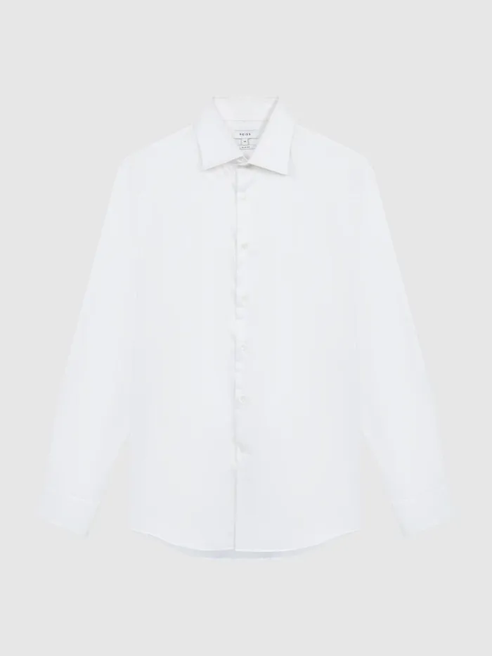 Men Frontier Cotton Satin Stretch Slim Fit Shirt White Reiss Shirts