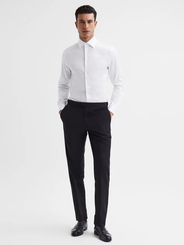 Men Frontier Cotton Satin Stretch Slim Fit Shirt White Reiss Shirts