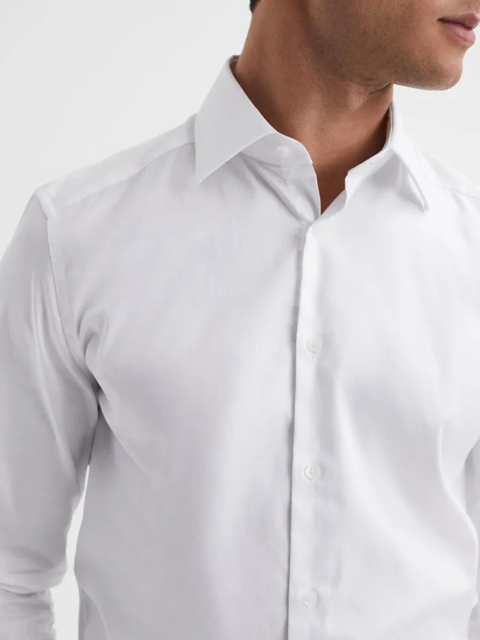 Men Frontier Cotton Satin Stretch Slim Fit Shirt White Reiss Shirts