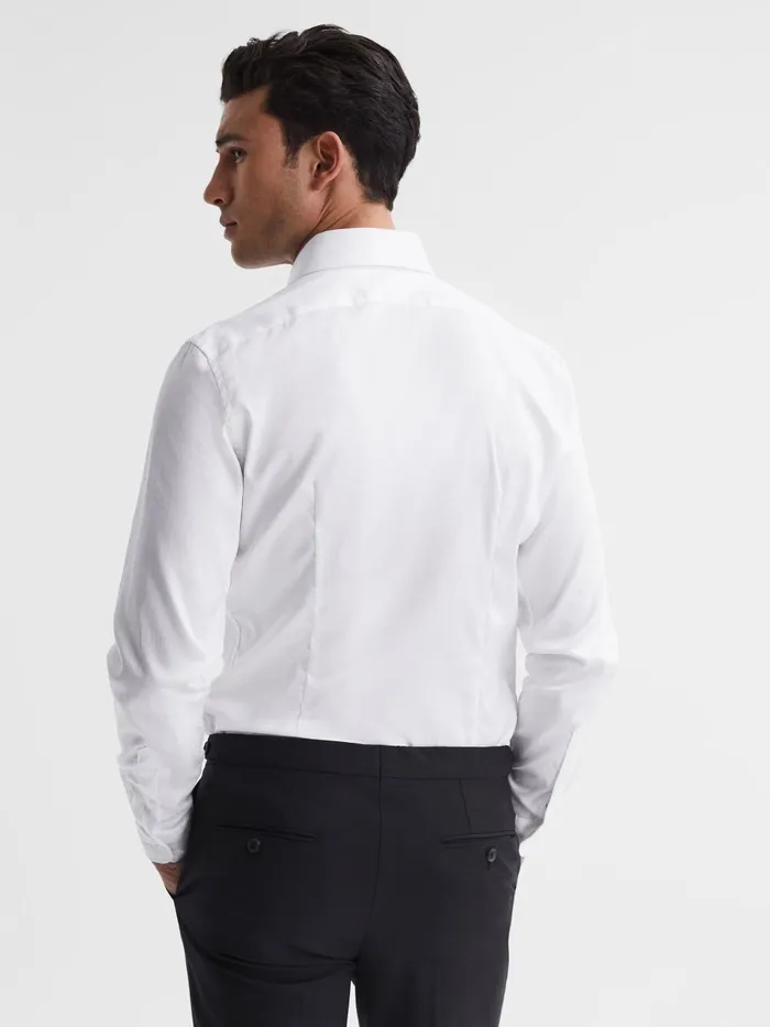 Men Frontier Cotton Satin Stretch Slim Fit Shirt White Reiss Shirts