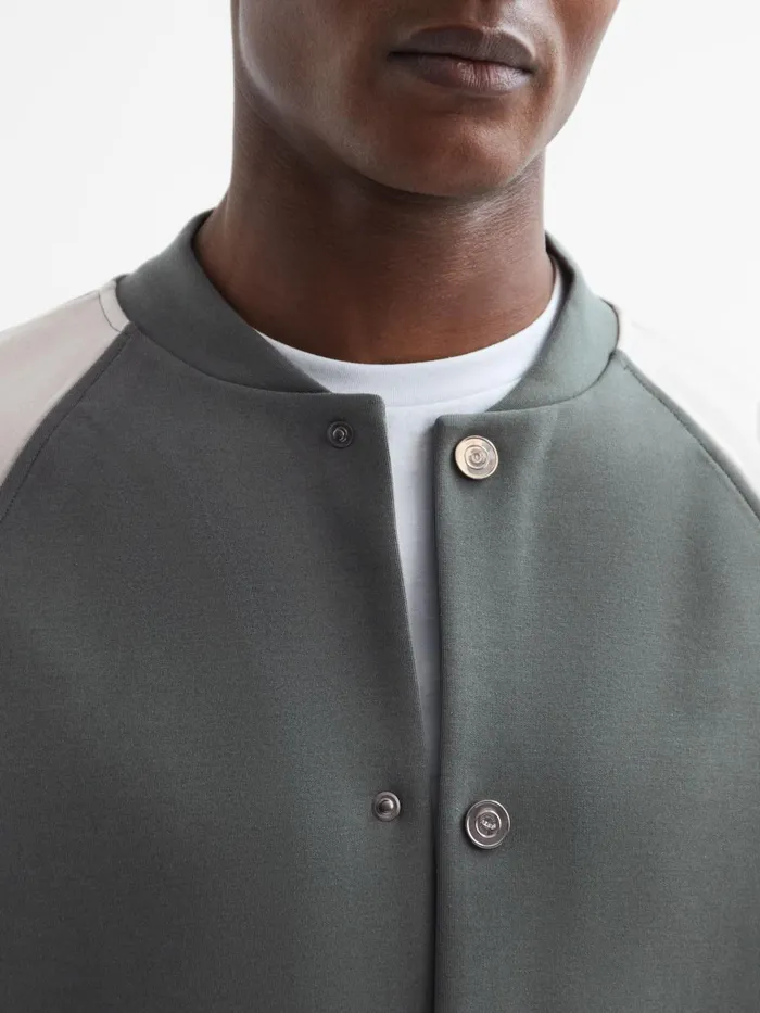 Men Giles Long Sleeve Interlock Bomber Jacket Light Khakiecru Reiss Sweats and Hoodies