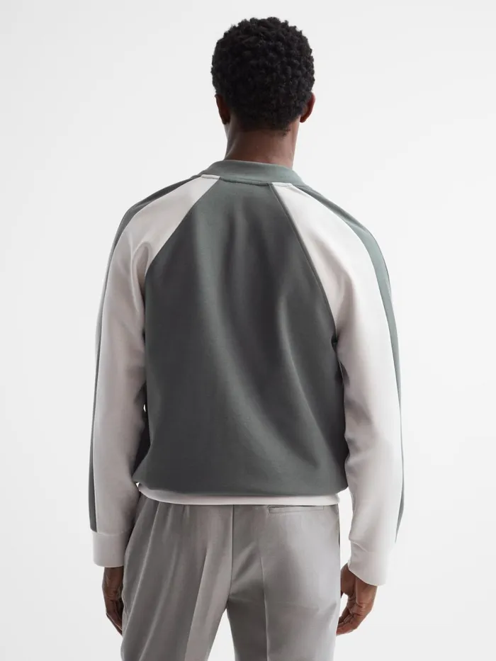 Men Giles Long Sleeve Interlock Bomber Jacket Light Khakiecru Reiss Sweats and Hoodies
