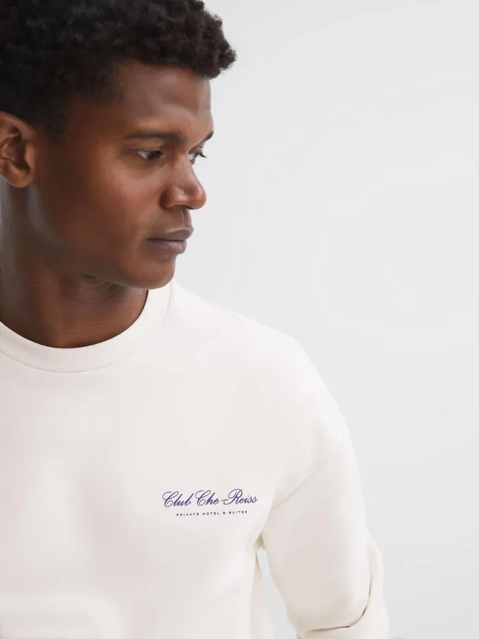Men Hills Reiss Ch Motif Cotton Sweatshirt Off White Reiss Sweats and Hoodies