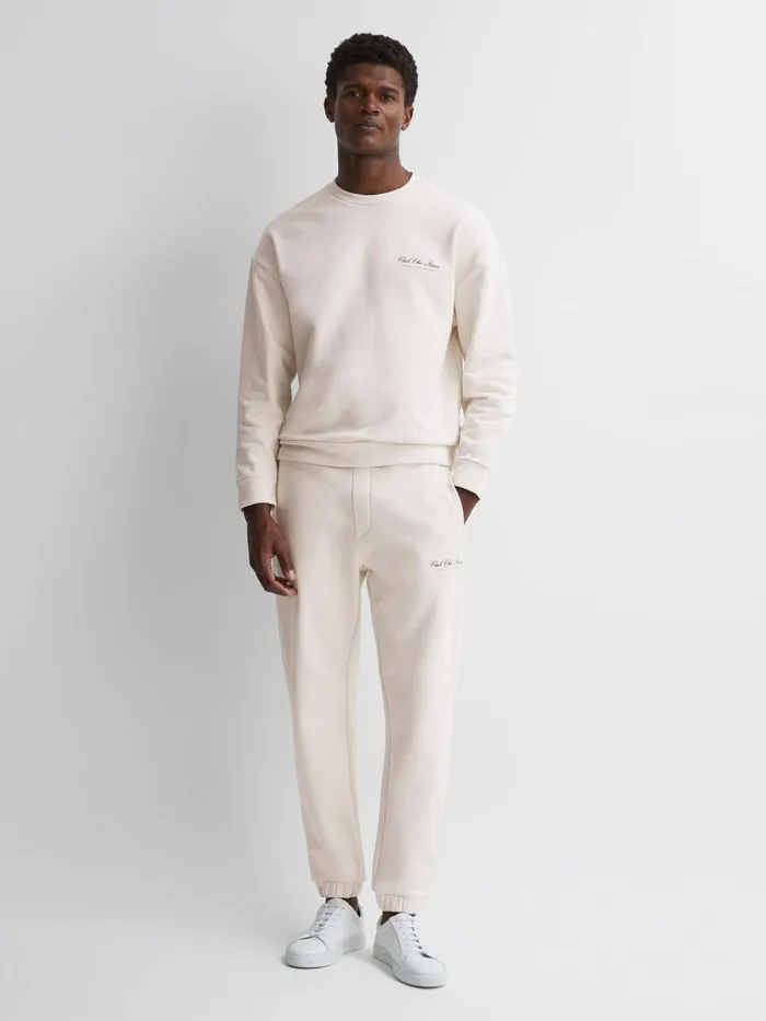 Men Hills Reiss Ch Motif Cotton Sweatshirt Off White Reiss Sweats and Hoodies
