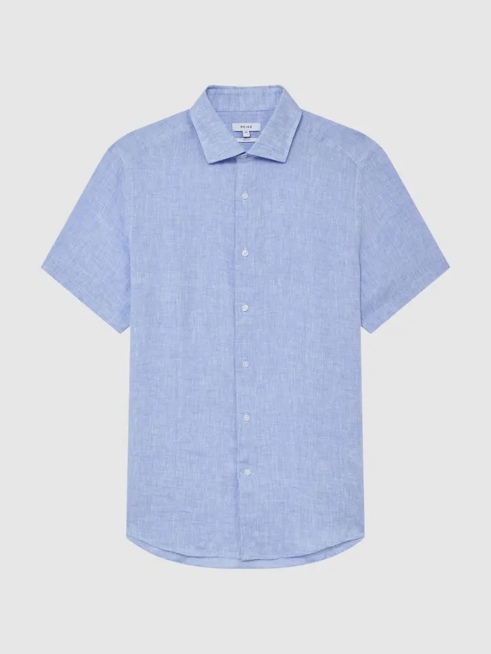 Men Holiday Linen Slim Fit Shirt Airforce Blue Reiss Shirts