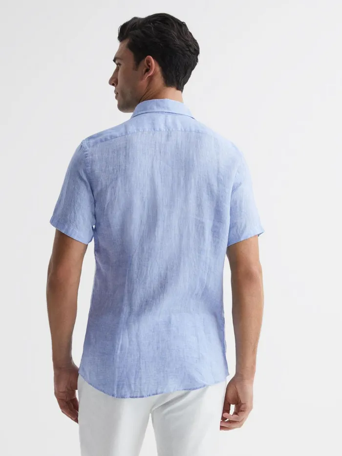 Men Holiday Linen Slim Fit Shirt Airforce Blue Reiss Shirts