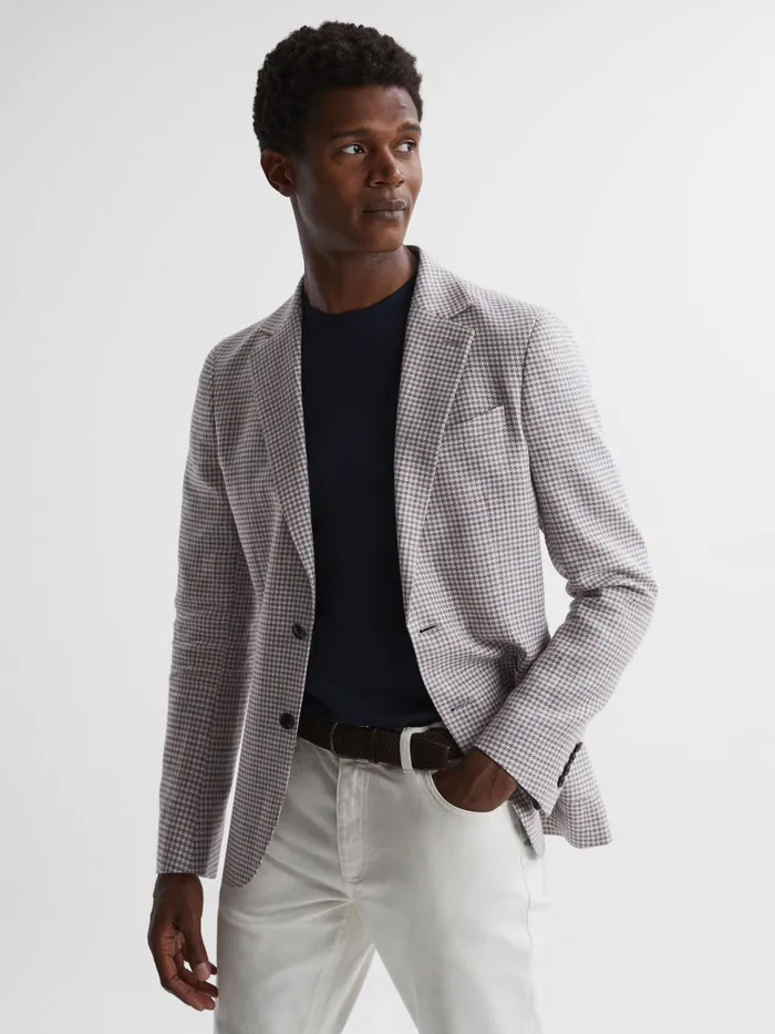 Men Huntington Single Breasted CottonLinen Blazer Stone Reiss Suits and Tailoring