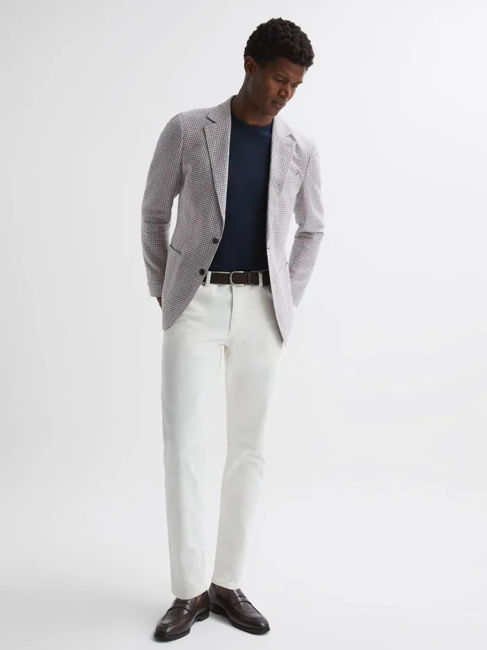 Men Huntington Single Breasted CottonLinen Blazer Stone Reiss Suits and Tailoring