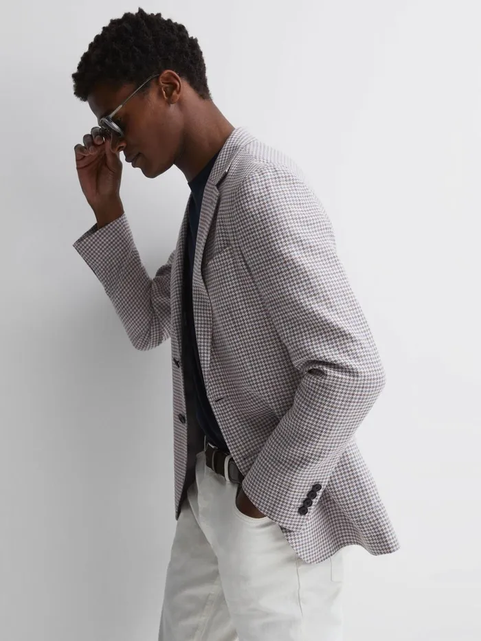 Men Huntington Single Breasted CottonLinen Blazer Stone Reiss Suits and Tailoring