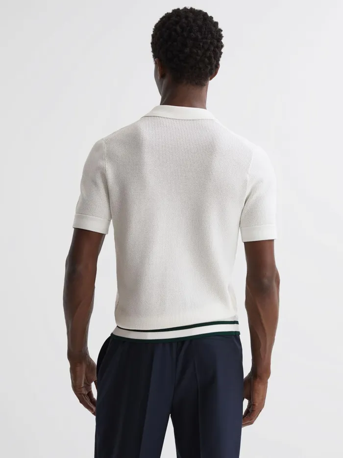 Men Icon Reiss Ch Knitted Button Through TShirt Ecru Reiss Shirts