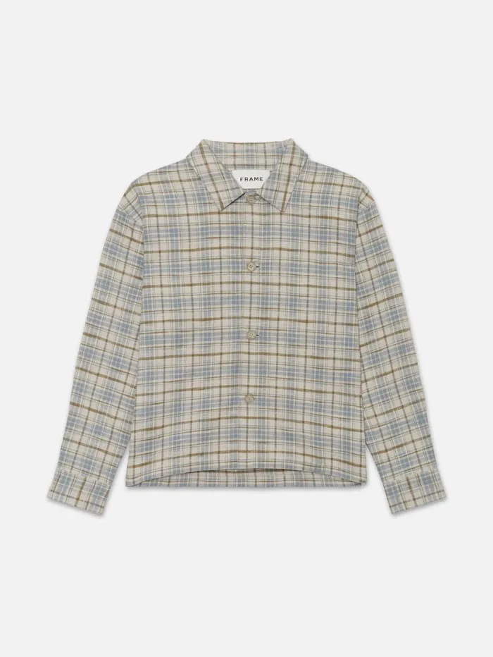 Men Jackets and Coats FRAME Relaxed Plaid Shirt Jacket 8212 Light Blue Plaid