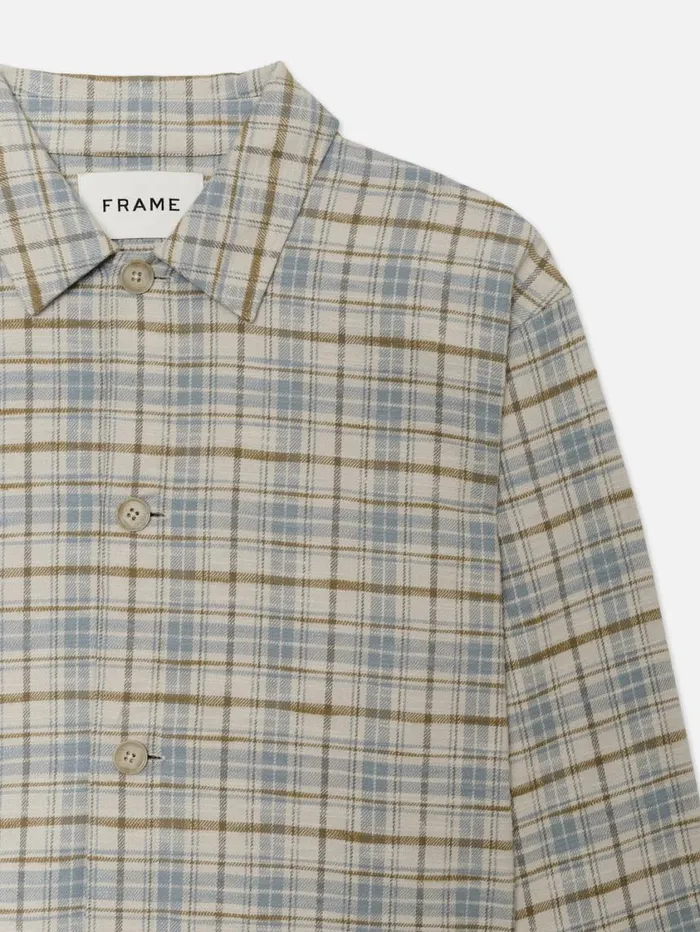 Men Jackets and Coats FRAME Relaxed Plaid Shirt Jacket 8212 Light Blue Plaid