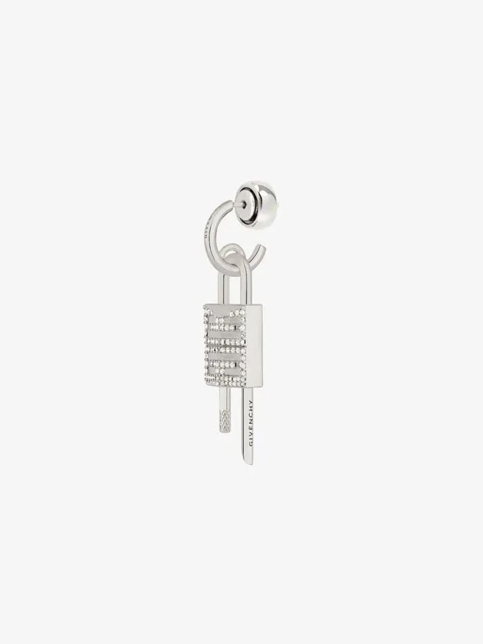 Men Jewelry Givenchy Lock Earring In Metal With Crystals Silvery