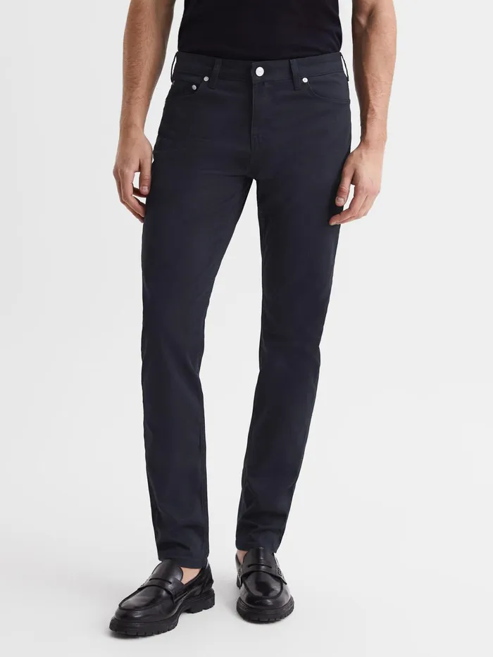 Men Kalkan Slim Fit Five Pocket Trousers Navy Reiss Trousers