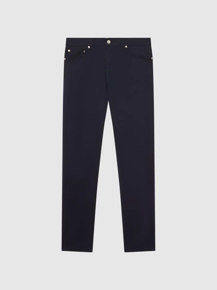 Men Kalkan Slim Fit Five Pocket Trousers Navy Reiss Trousers