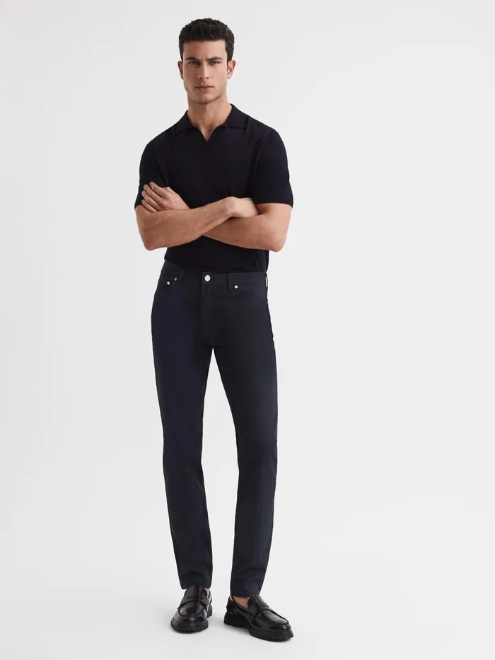 Men Kalkan Slim Fit Five Pocket Trousers Navy Reiss Trousers