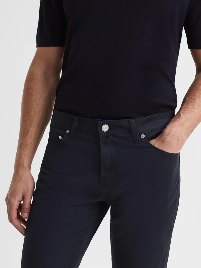 Men Kalkan Slim Fit Five Pocket Trousers Navy Reiss Trousers