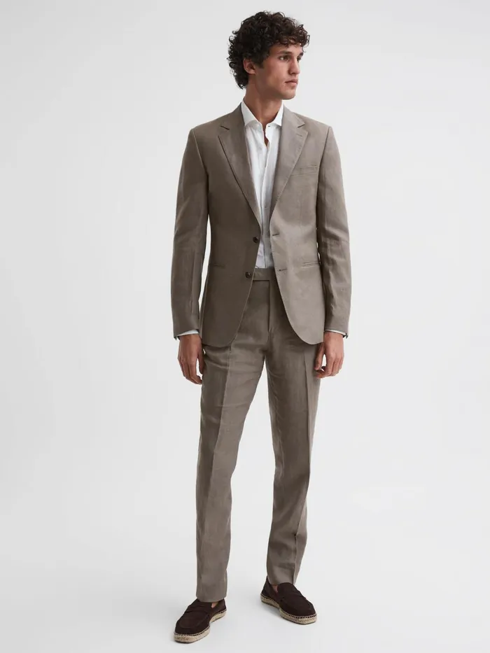 Men Kin Slim Fit Single Breasted Linen Blazer Airforce Blue Reiss Blazers