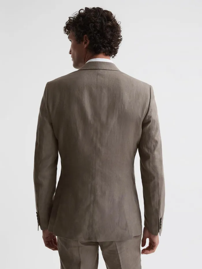 Men Kin Slim Fit Single Breasted Linen Blazer Airforce Blue Reiss Blazers