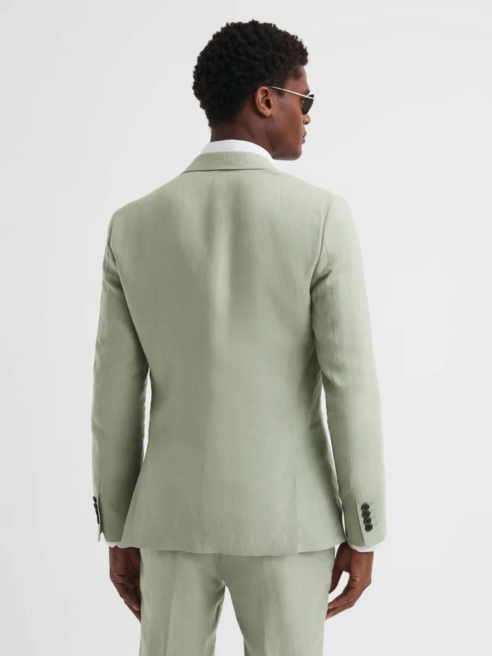 Men Kin Slim Fit Single Breasted Linen Blazer Apple Reiss Suits and Tailoring