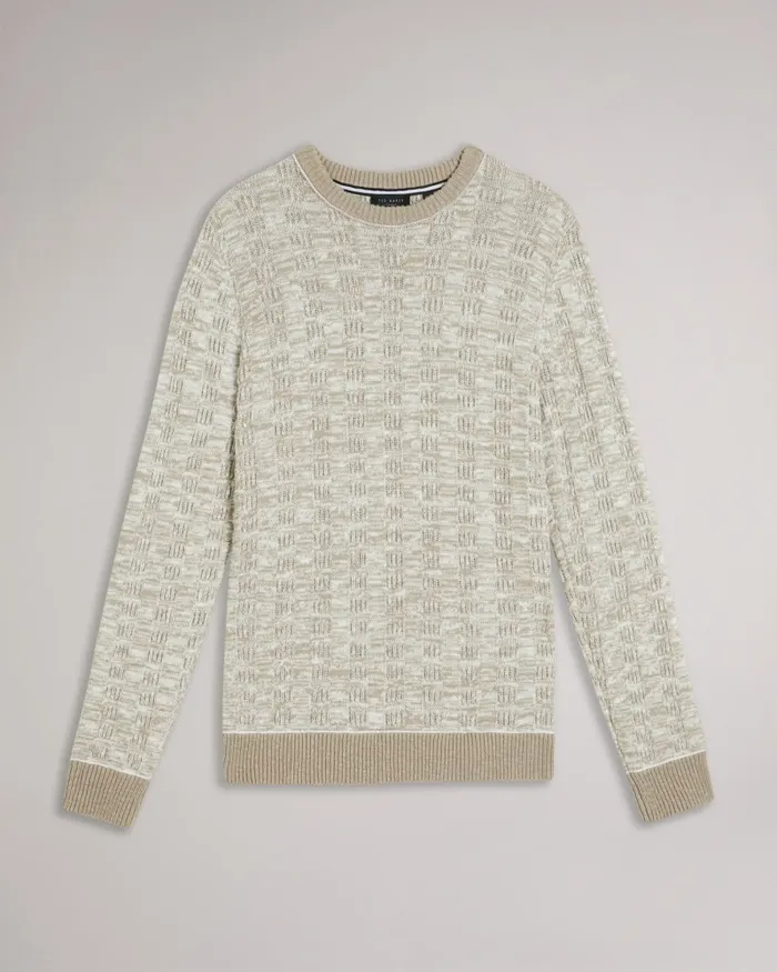 Men KRISKRO 8211 Long Sleeve Textured Jumper White Ted Baker Jumpers and Knitwear