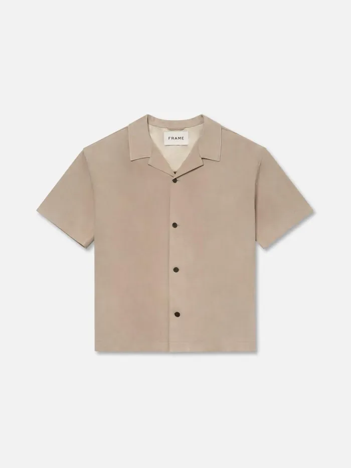 Men Leather and Suede FRAME Short Sleeve Suede Shirt 8212 Smoke Grey