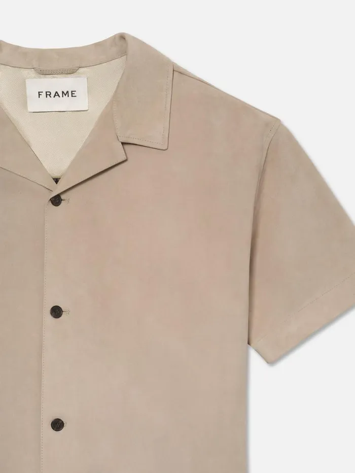 Men Leather and Suede FRAME Short Sleeve Suede Shirt 8212 Smoke Grey Men Leather and Suede FRAME Short Sleeve Suede Shirt 8212 Smoke Grey