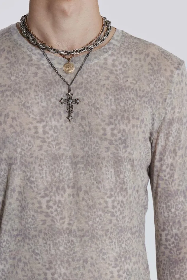 Men Leopard Mist Long Sleeve Brown Jaded London TShirts