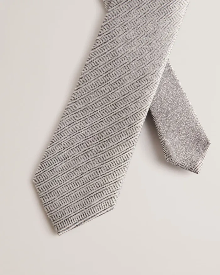 Men LEYTONE 8211 Herringbone Silk Tie Silver Ted Baker Ties and Bowties