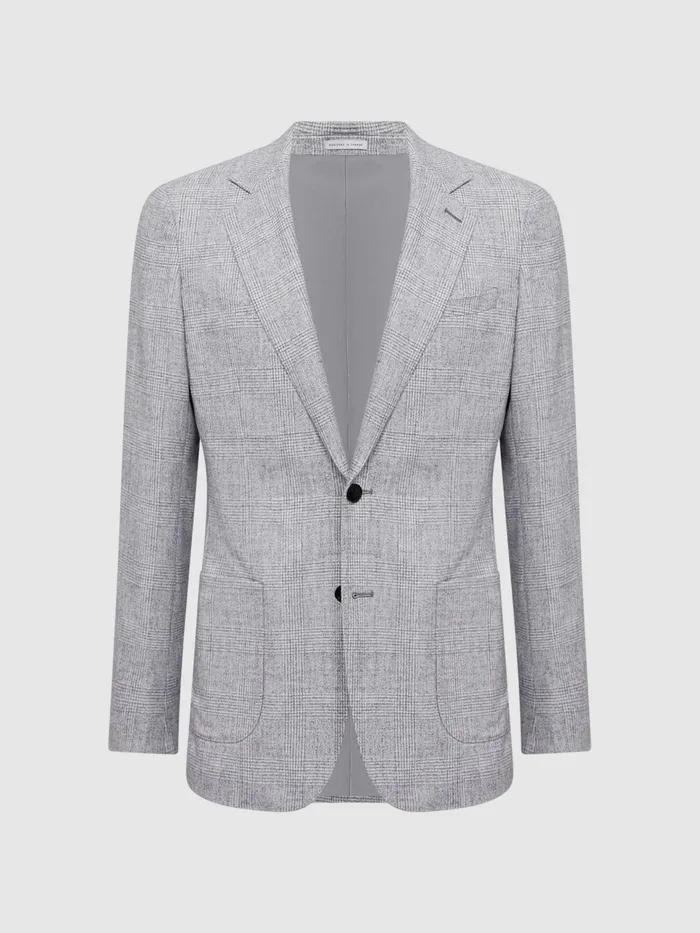 Men Lindhurst Single Breasted Check Blazer Grey Reiss Suits and Tailoring