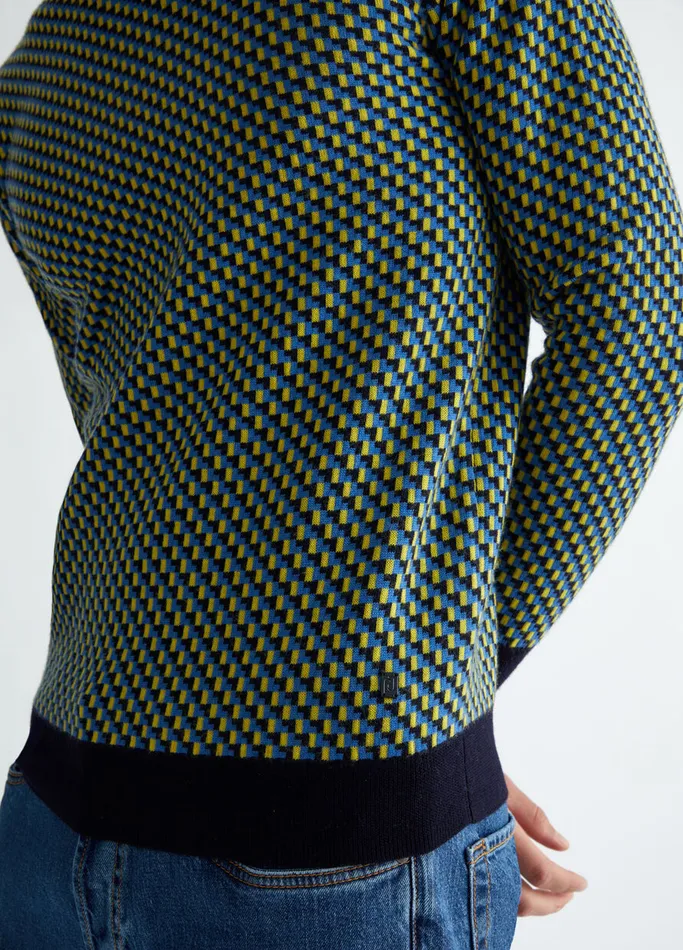 Men Liujo Knitwear Jacquard Wool Jumper Dark Blue