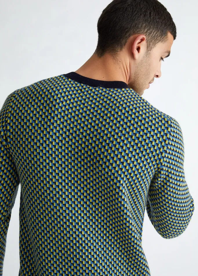 Men Liujo Knitwear Jacquard Wool Jumper Dark Blue