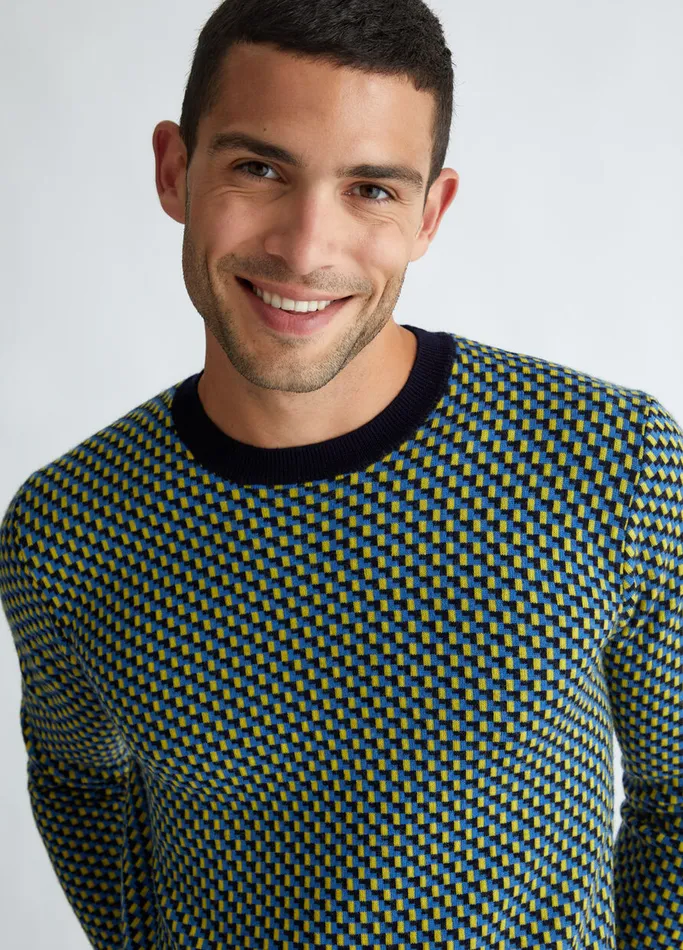 Men Liujo Knitwear Jacquard Wool Jumper Dark Blue